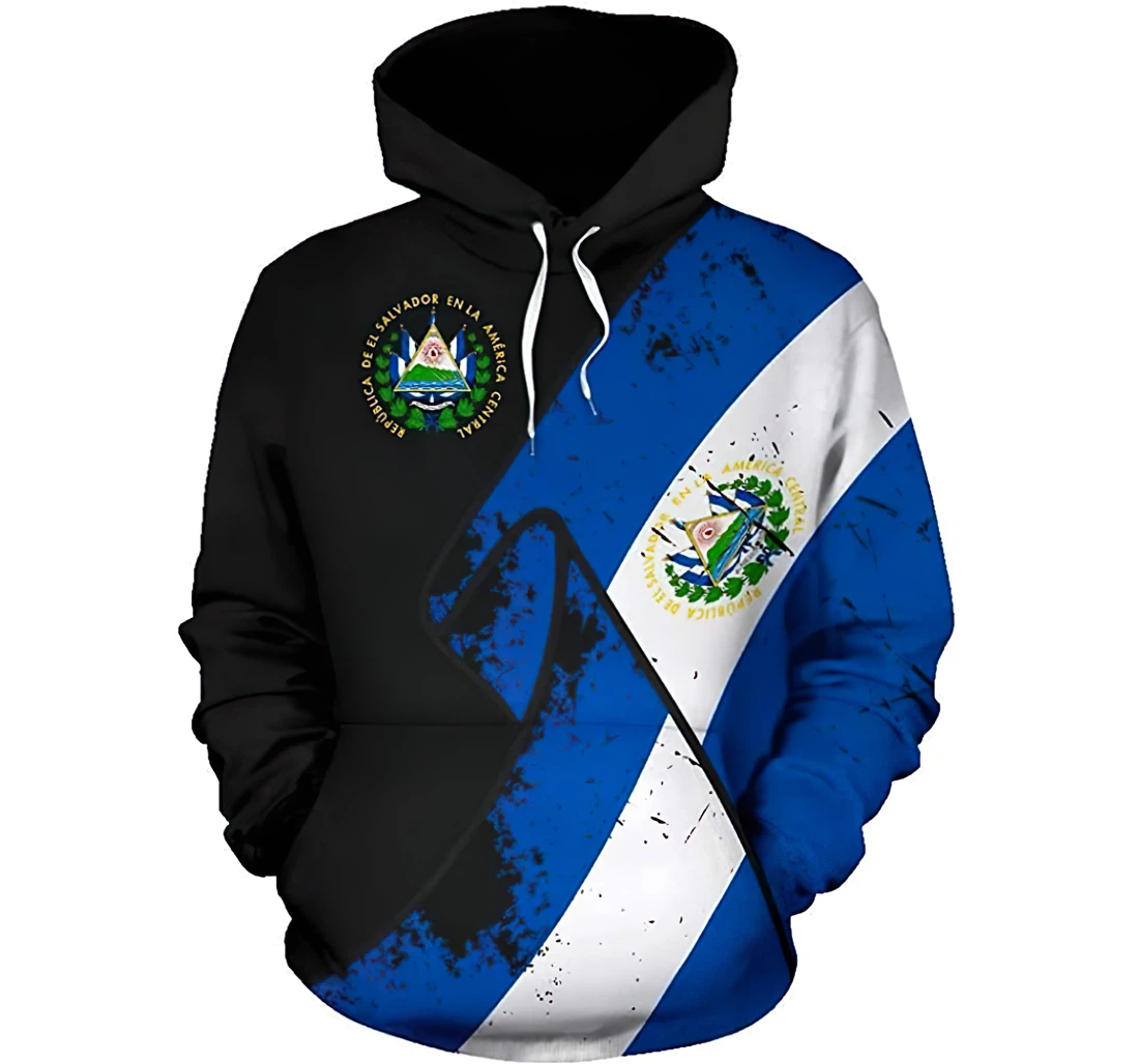 Personalized El Salvador Special Grunge Flag Lightweight Premium Sportwear Up - 3D Printed Pullover Hoodie