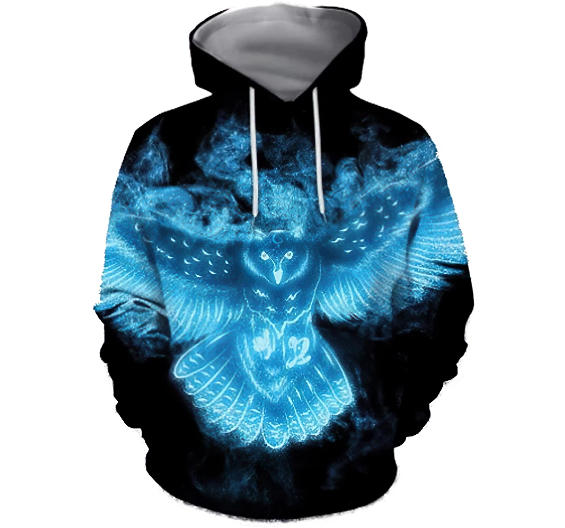 Personalized Blue Galaxy Owl In Lightweight Premium Sportwear Up - 3D Printed Pullover Hoodie