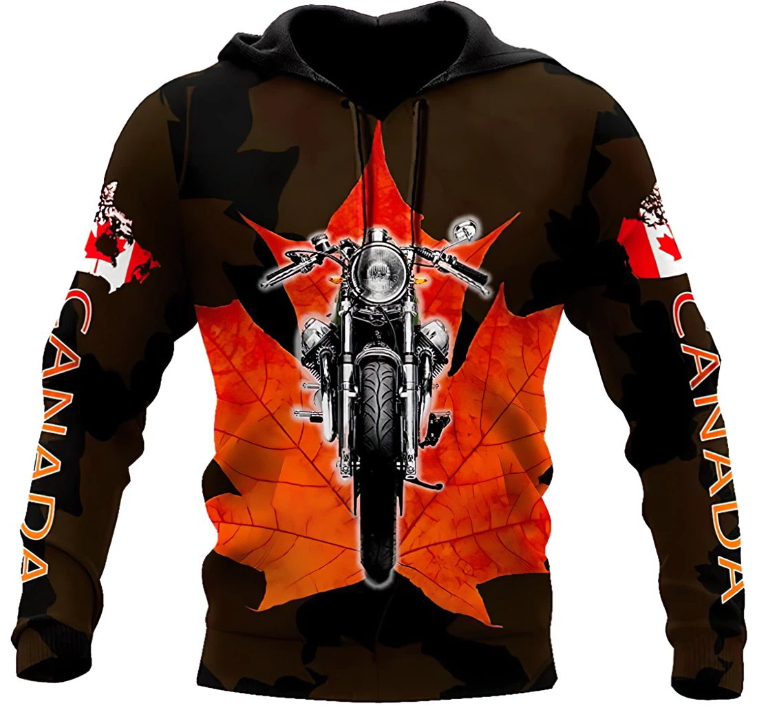 Canada Motorcycle Flag In Red Lightweight Premium Sportwear Up - 3D Printed Pullover Hoodie