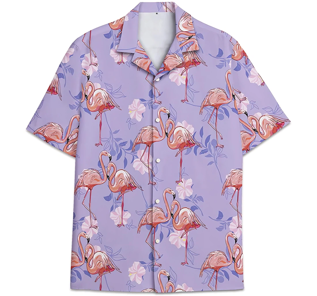 Flamingo Pattern Leaves Hawaiian Shirt, Button Up Aloha Shirt For Men, Women