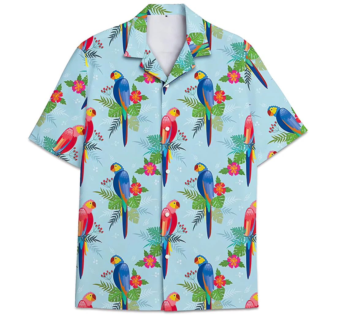 Personalized Parrot Pattern Fern Monstera Leaves Hawaiian Shirt, Button Up Aloha Shirt For Men, Women