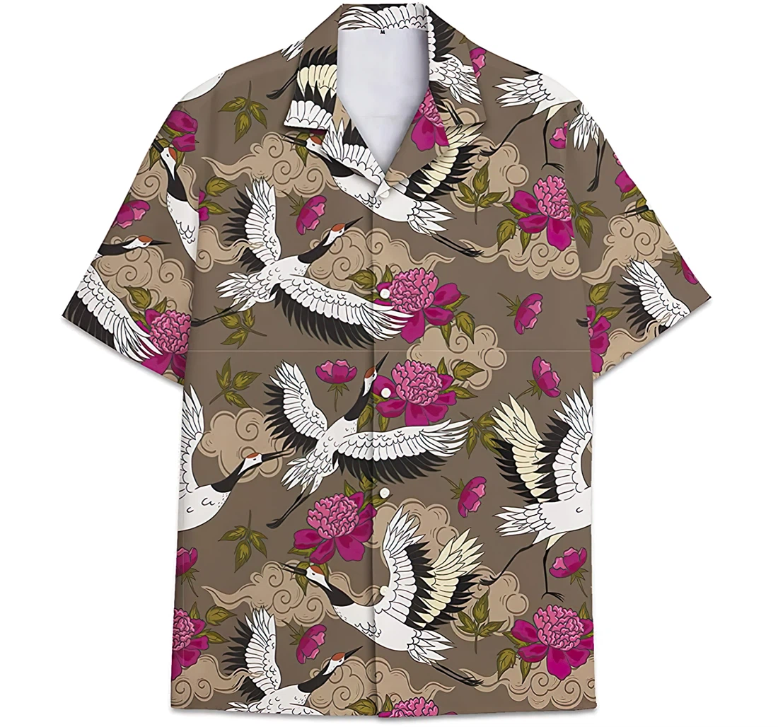 Personalized Bird Leaves Pattern Hawaiian Shirt, Button Up Aloha Shirt For Men, Women