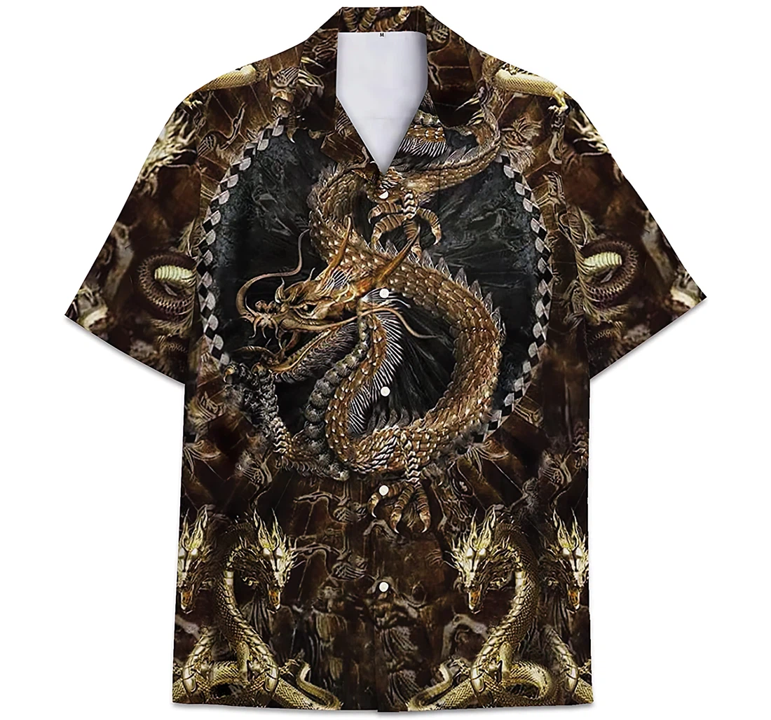 Personalized Asians Gold Dragon Tattoo Pattern Hawaiian Shirt, Button Up Aloha Shirt For Men, Women