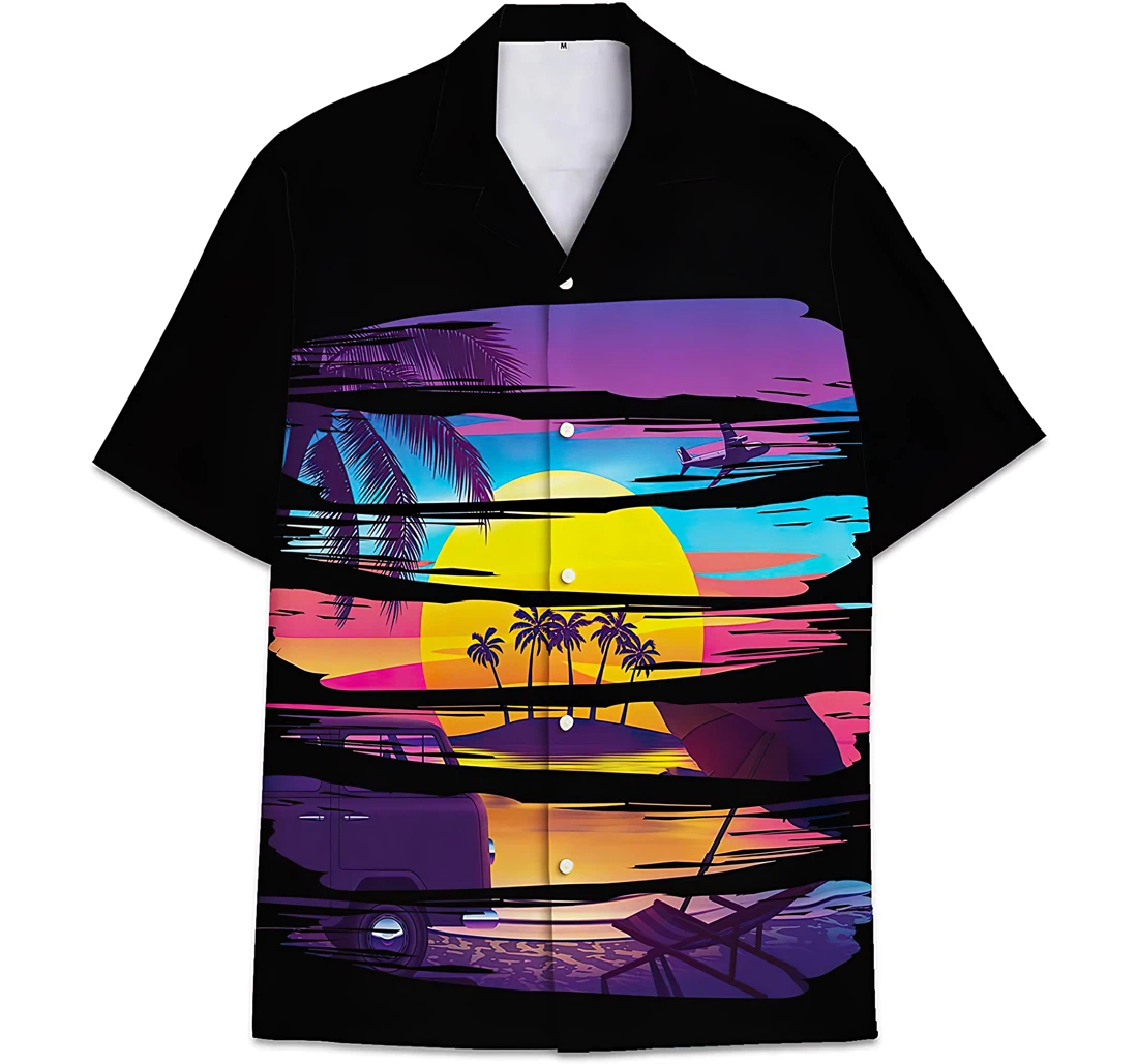 Personalized Camping Beach Sunset Pattern Hawaiian Shirt, Button Up Aloha Shirt For Men, Women