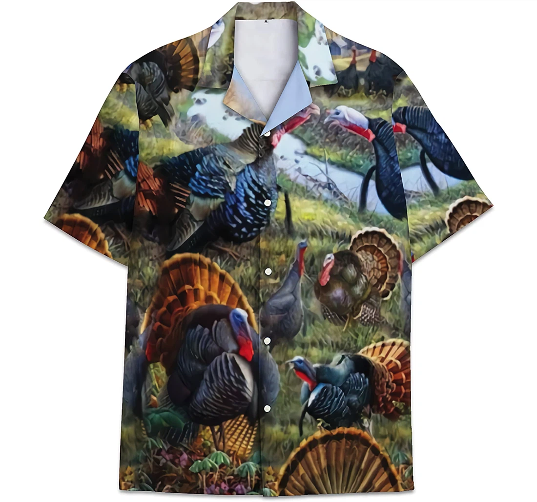 Personalized Chicken Turkey Stream Forest Pattern Hawaiian Shirt, Button Up Aloha Shirt For Men, Women