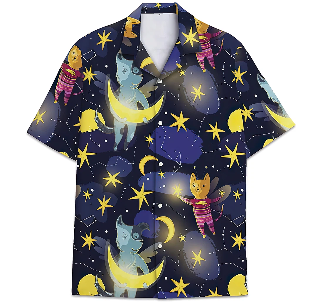 Personalized Constellation Pattern Moon And Star Hawaiian Shirt, Button Up Aloha Shirt For Men, Women