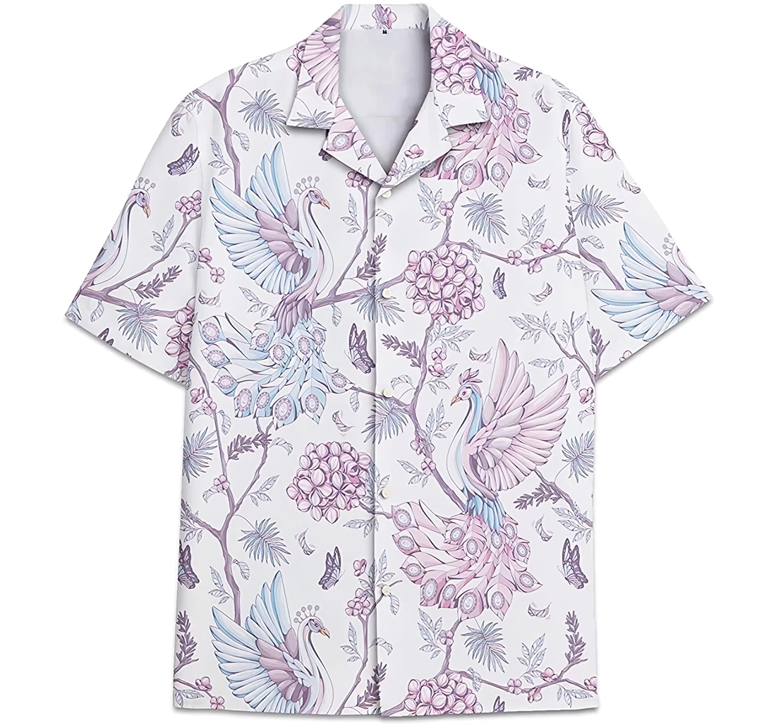 Personalized Peacock Leaves Pattern Hawaiian Shirt, Button Up Aloha Shirt For Men, Women