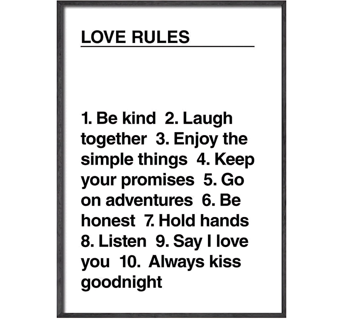 Love Rules Inspire Black White Quotes Salon Unframed Printed Poster, Framed Canvas, Wall Art