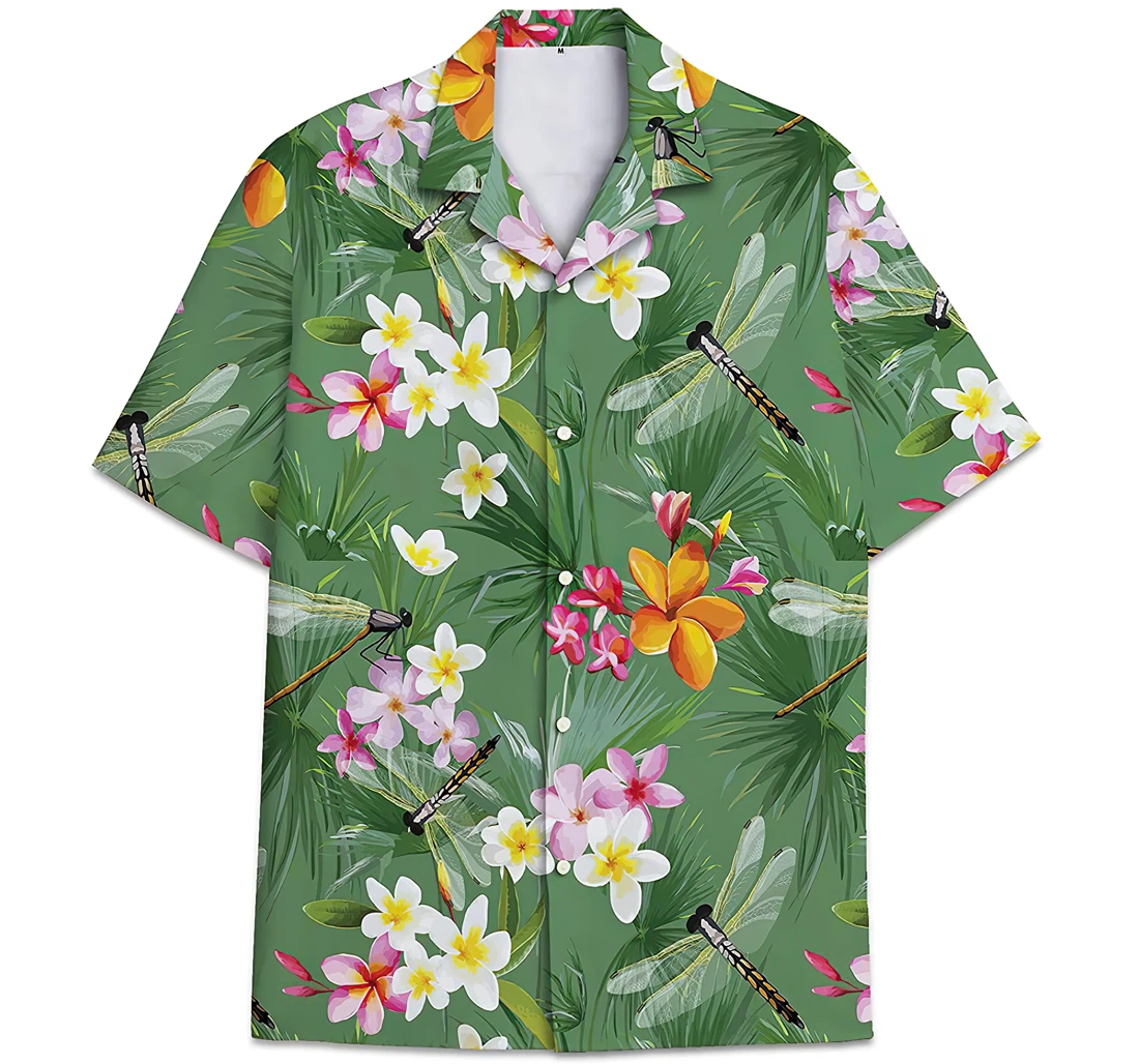 Personalized Dragonfly Pattern Leaves Hawaiian Shirt, Button Up Aloha Shirt For Men, Women