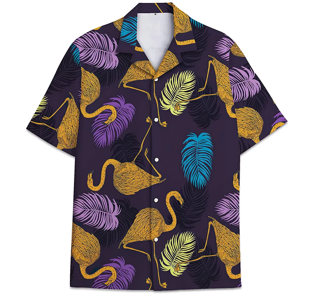 Personalized Flamingo Pattern Colorful Palm Leaves Hawaiian Shirt, Button Up Aloha Shirt For Men, Women