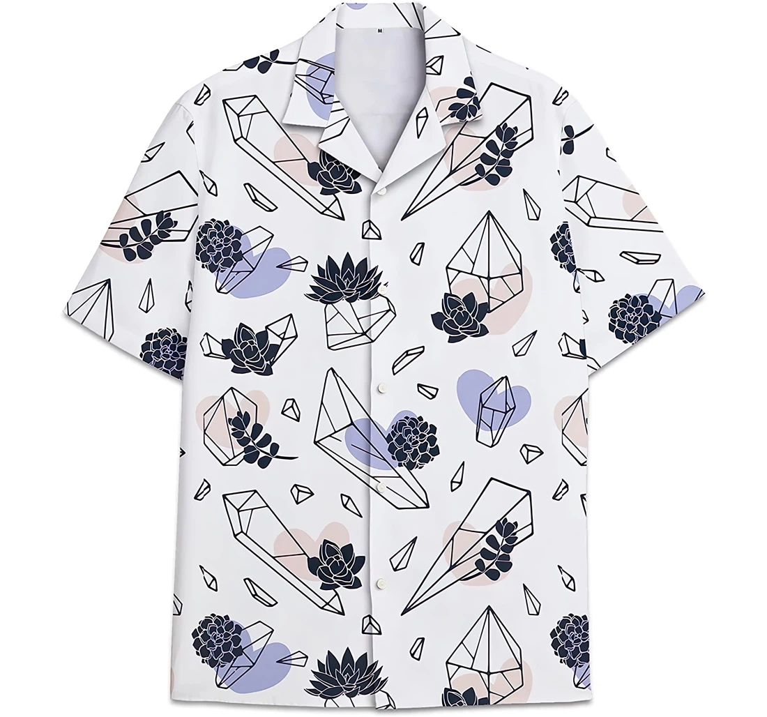 Personalized Geometric Diamond Shape Pattern Leaves Hawaiian Shirt, Button Up Aloha Shirt For Men, Women