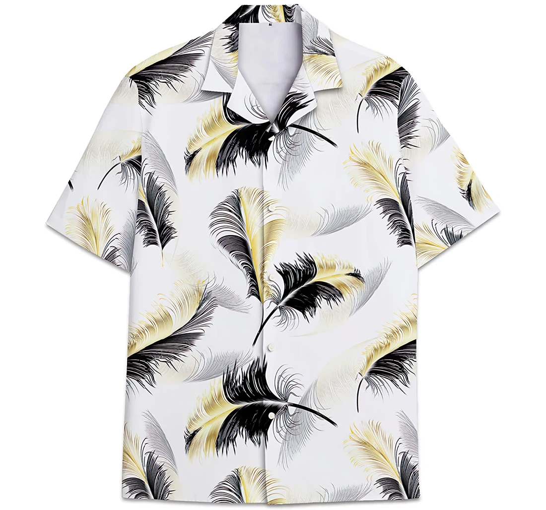 Personalized Feather Pattern Hawaiian Shirt, Button Up Aloha Shirt For Men, Women