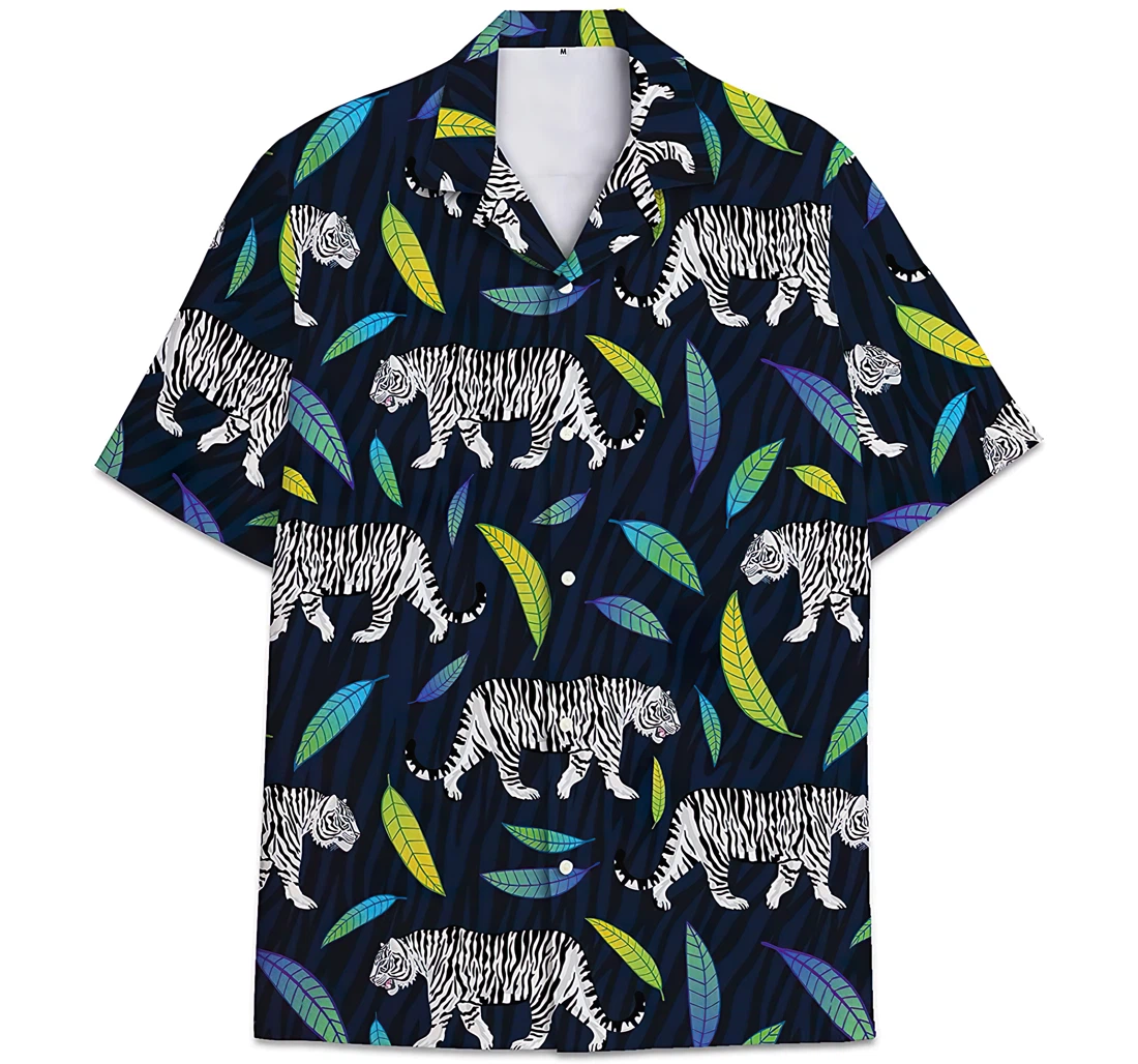 Personalized Tiger Pattern Leaves Hawaiian Shirt, Button Up Aloha Shirt For Men, Women