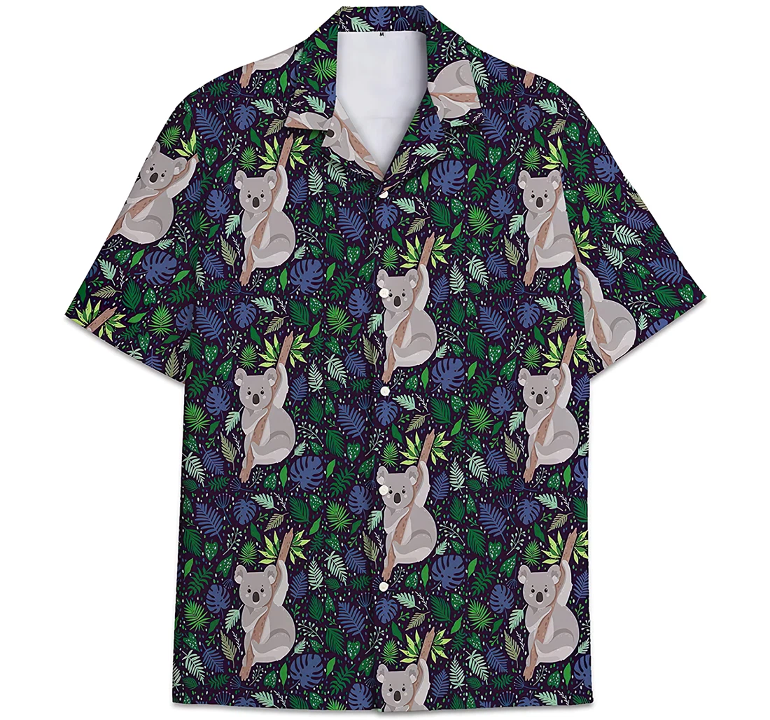 Personalized Koala Bear Pattern Leaves Hawaiian Shirt, Button Up Aloha Shirt For Men, Women