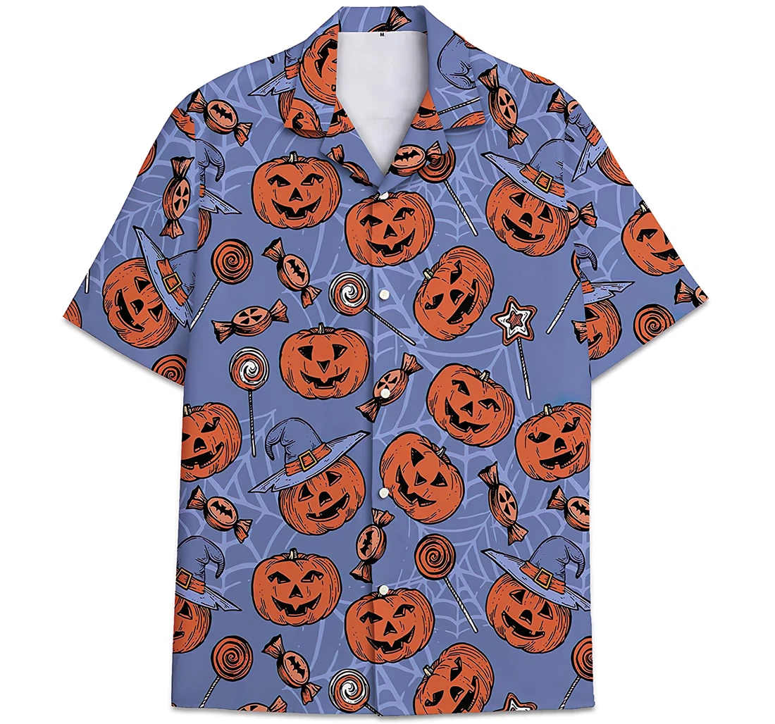Personalized Halloween Pattern Pumpkin Hawaiian Shirt, Button Up Aloha Shirt For Men, Women