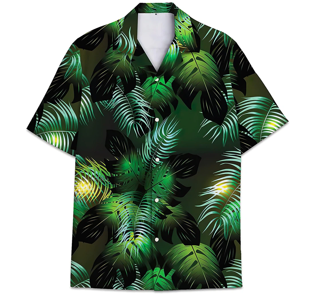 Personalized Green Coconut Pattern Monstera Leaves Hawaiian Shirt, Button Up Aloha Shirt For Men, Women