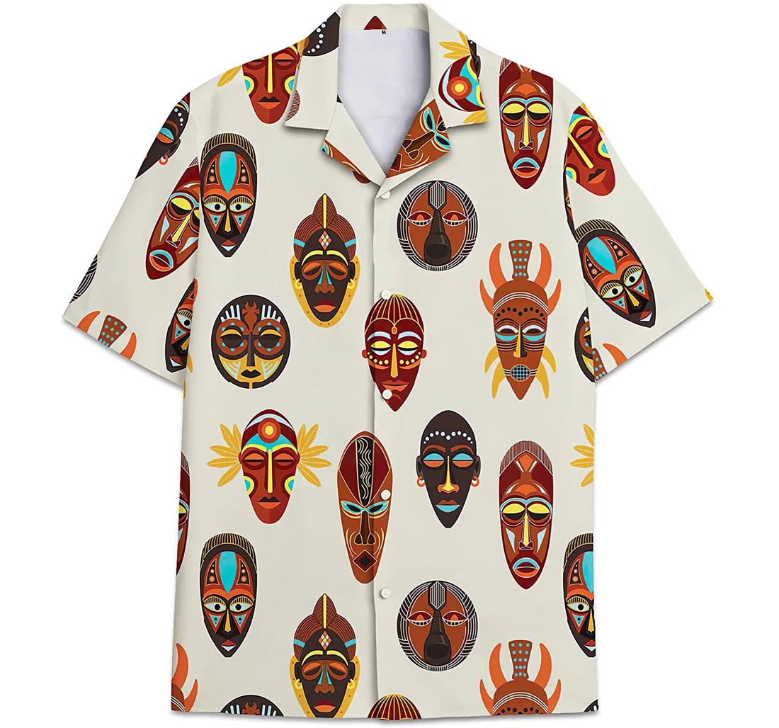 Personalized Mask Native Pattern Hawaiian Shirt, Button Up Aloha Shirt For Men, Women