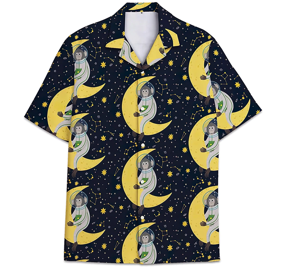 Personalized Monkey Pattern Constellation Hawaiian Shirt, Button Up Aloha Shirt For Men, Women