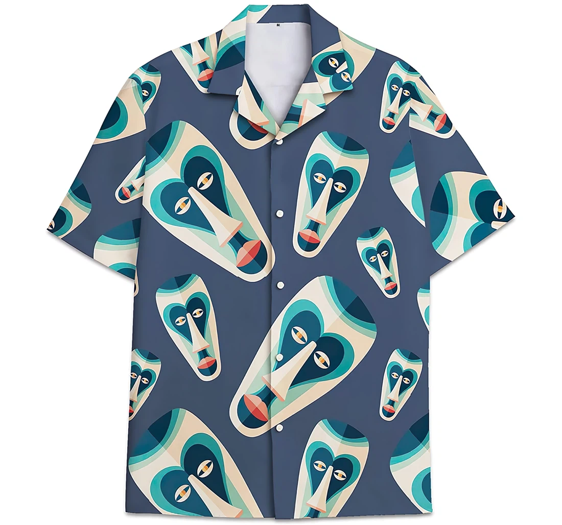 Personalized Pattern Face Pattern Mask Hawaiian Shirt, Button Up Aloha Shirt For Men, Women