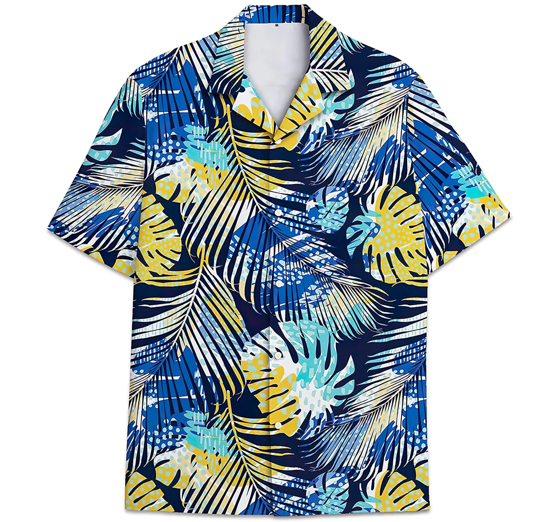Personalized Colorfull Leaves Pattern Hawaiian Shirt, Button Up Aloha Shirt For Men, Women