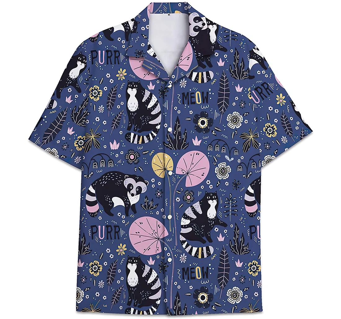 Personalized Cat Pattern Leaves Hawaiian Shirt, Button Up Aloha Shirt For Men, Women