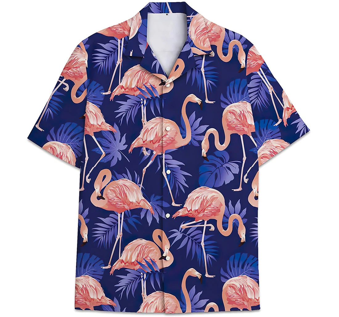 Personalized Flamingo Pattern Leaves Hawaiian Shirt, Button Up Aloha Shirt For Men, Women