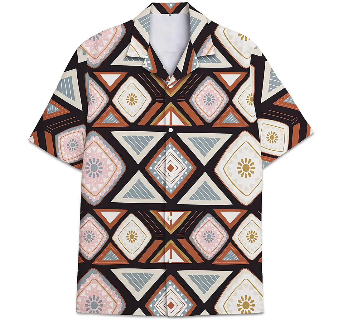 Personalized Pattern Geometric Pattern Hawaiian Shirt, Button Up Aloha Shirt For Men, Women