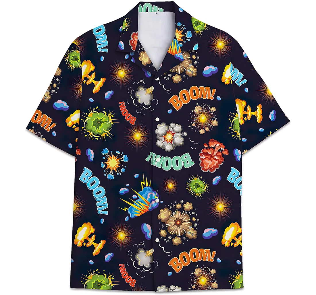 Personalized Comic Speech Bubble Pattern Hawaiian Shirt, Button Up Aloha Shirt For Men, Women
