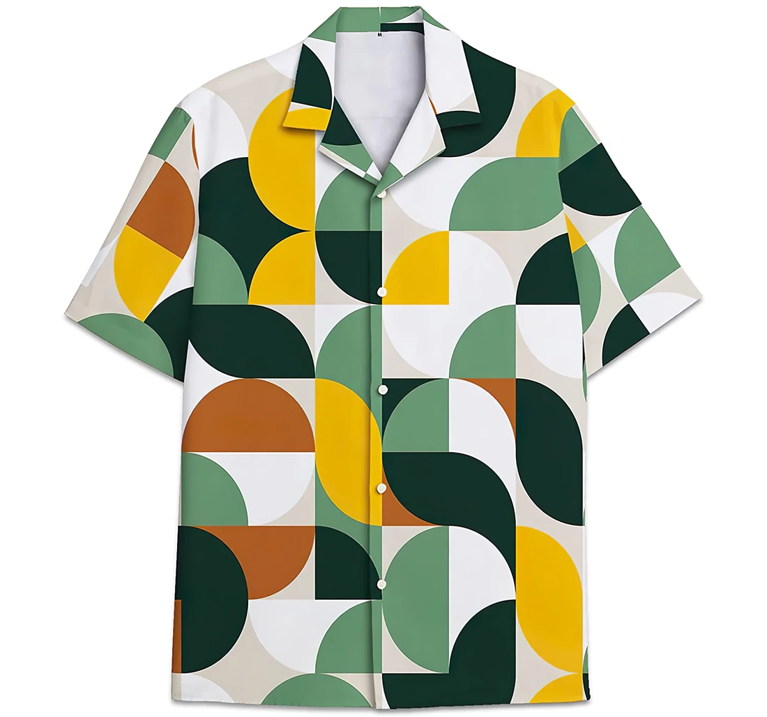 Geomatric Pattern Pattern Circle Curve Hawaiian Shirt, Button Up Aloha Shirt For Men, Women