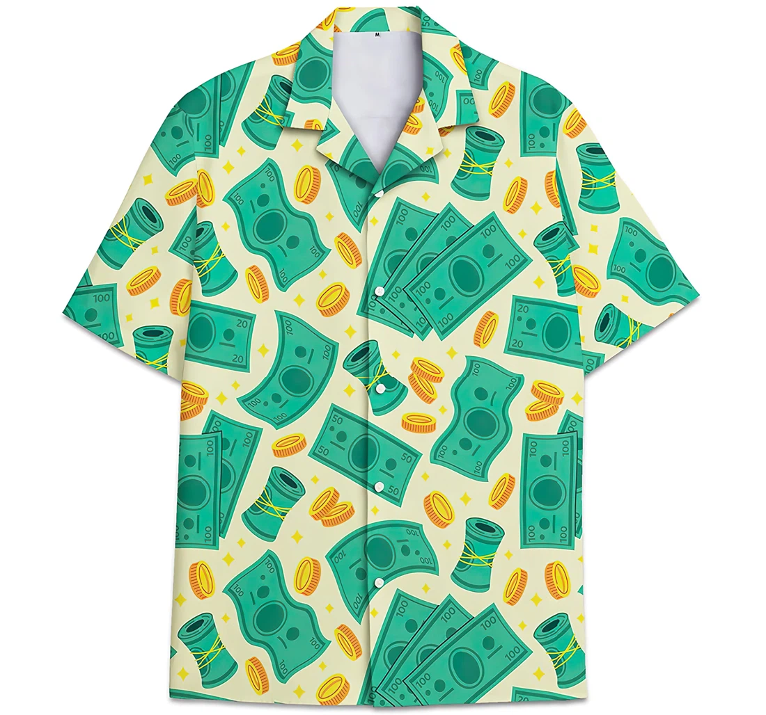 Personalized Money Coin Pattern Dollars Hawaiian Shirt, Button Up Aloha Shirt For Men, Women