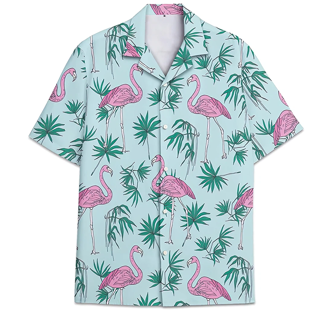 Personalized Flamingo Pattern Palm Leaves Hawaiian Shirt, Button Up Aloha Shirt For Men, Women