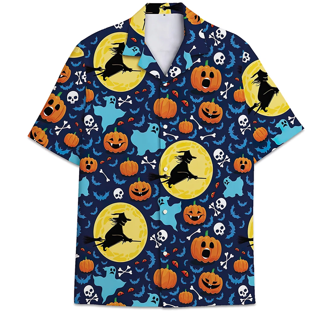 Personalized Witch Pattern Halloween Hawaiian Shirt, Button Up Aloha Shirt For Men, Women