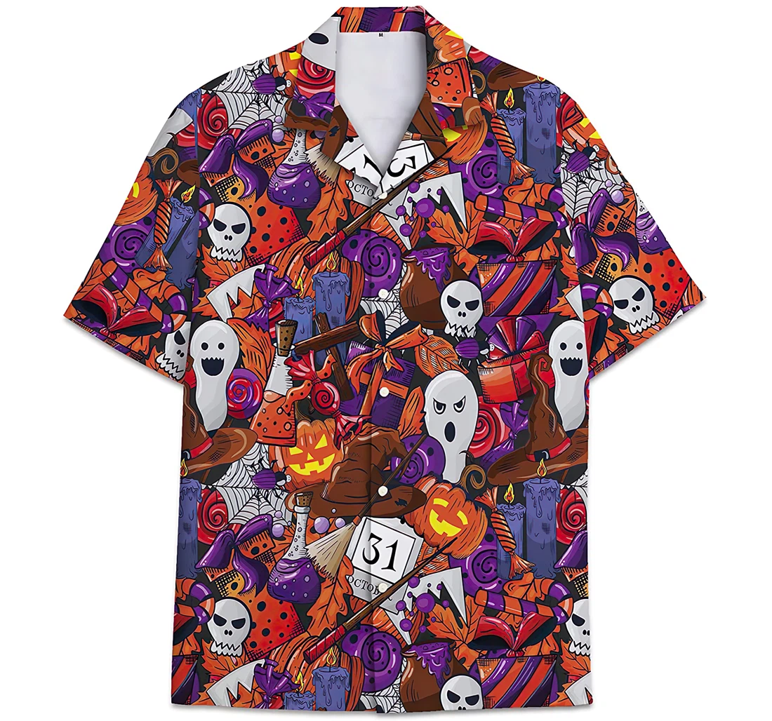 Personalized Halloween Pattern Gosh Pumpkin Hawaiian Shirt, Button Up Aloha Shirt For Men, Women