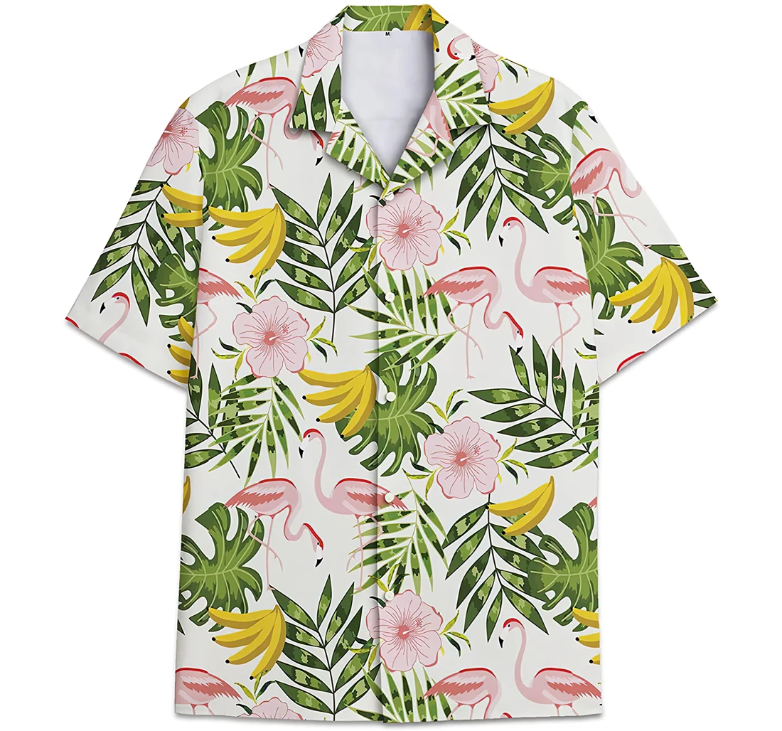 Personalized Flamingo Pattern Banana Monstera Leaves Hawaiian Shirt, Button Up Aloha Shirt For Men, Women