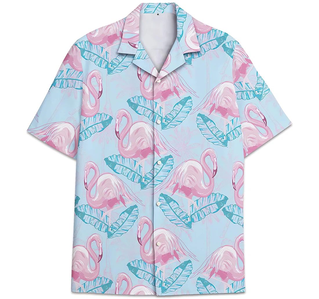Personalized Flamingo Pattern Banana Leaves Hawaiian Shirt, Button Up Aloha Shirt For Men, Women