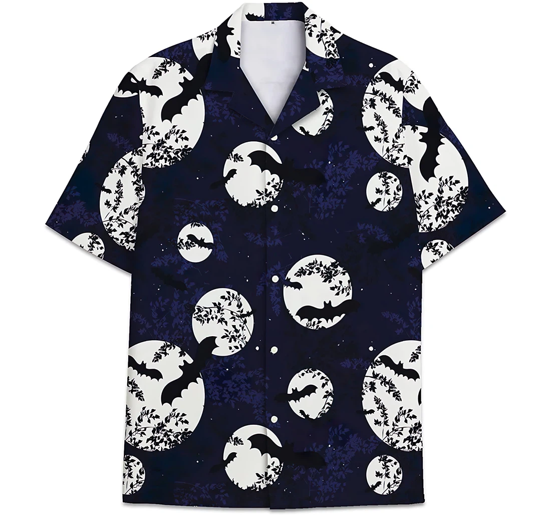 Personalized Bat Pattern Moon Horror Film Hawaiian Shirt, Button Up Aloha Shirt For Men, Women