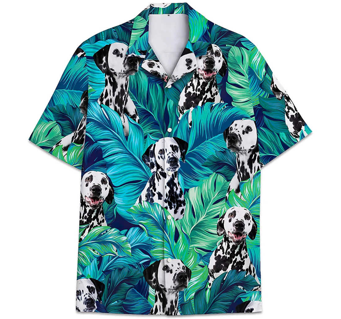 Personalized Dalmatian Dog Face Pattern Leaves Hawaiian Shirt, Button Up Aloha Shirt For Men, Women