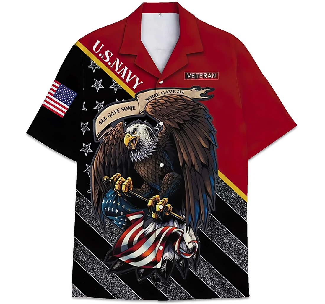Personalized Eagle American Flags Us Navy All Gave Some Some Gave All Pattern Veteran Hawaiian Shirt, Button Up Aloha Shirt For Men, Women
