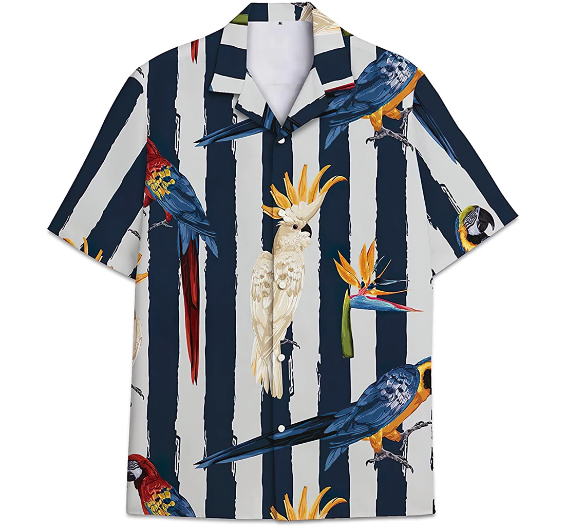 Personalized Parrot Pattern Hawaiian Shirt, Button Up Aloha Shirt For Men, Women