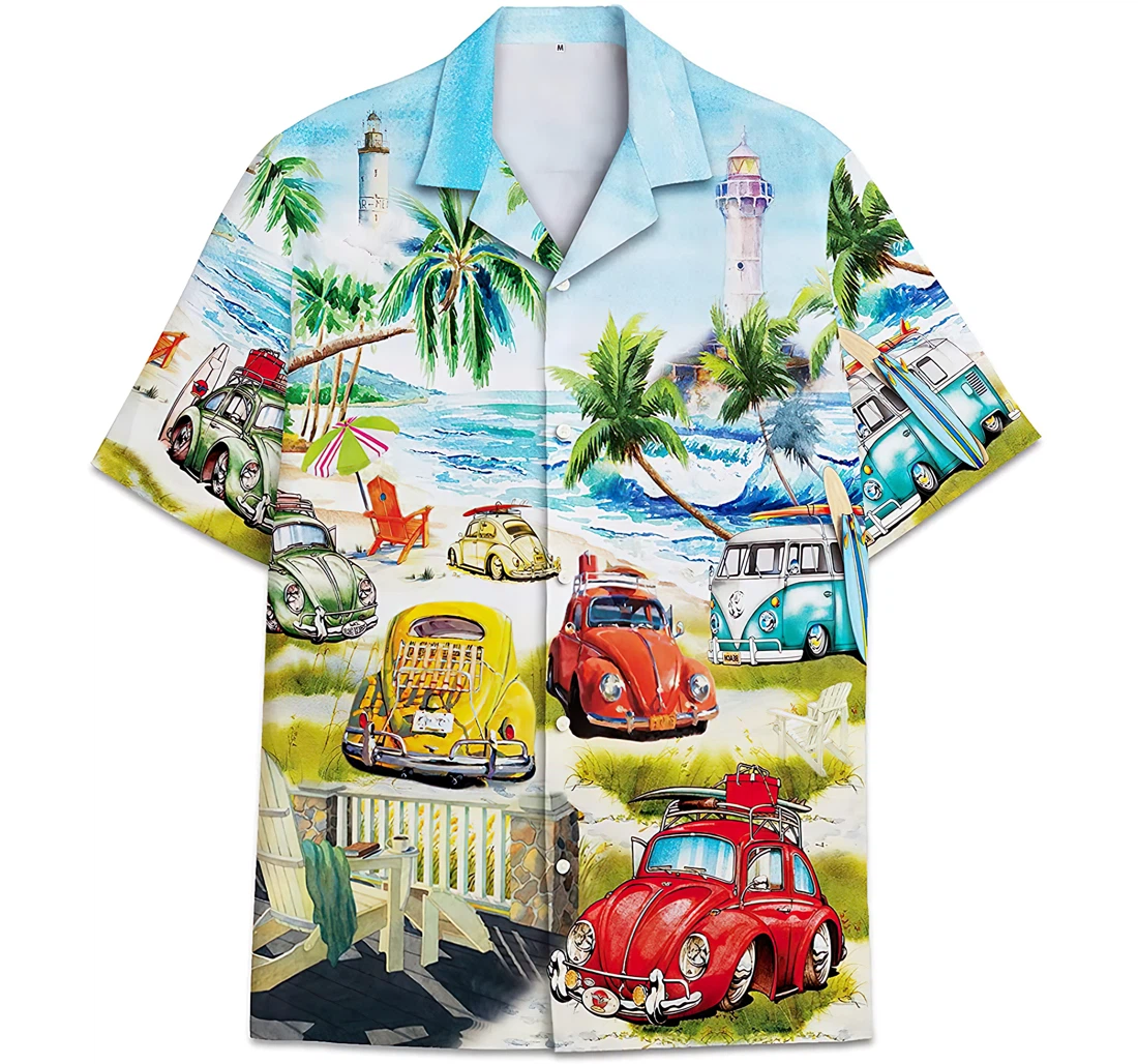 Personalized Car Camping Pattern Beach Hawaiian Shirt, Button Up Aloha Shirt For Men, Women