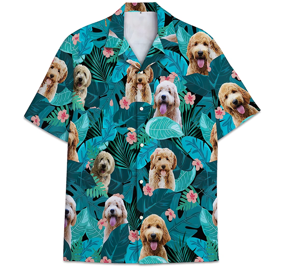 Personalized Poodle Dog Face Pattern Leaves Hawaiian Shirt, Button Up Aloha Shirt For Men, Women