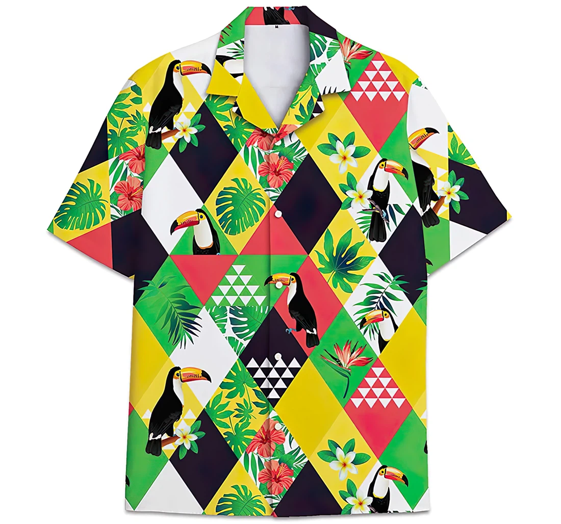 Personalized Toco Toucan Pattern Strelitzia Reginae Hibiscus Flower Monstera Leaves Hawaiian Shirt, Button Up Aloha Shirt For Men, Women