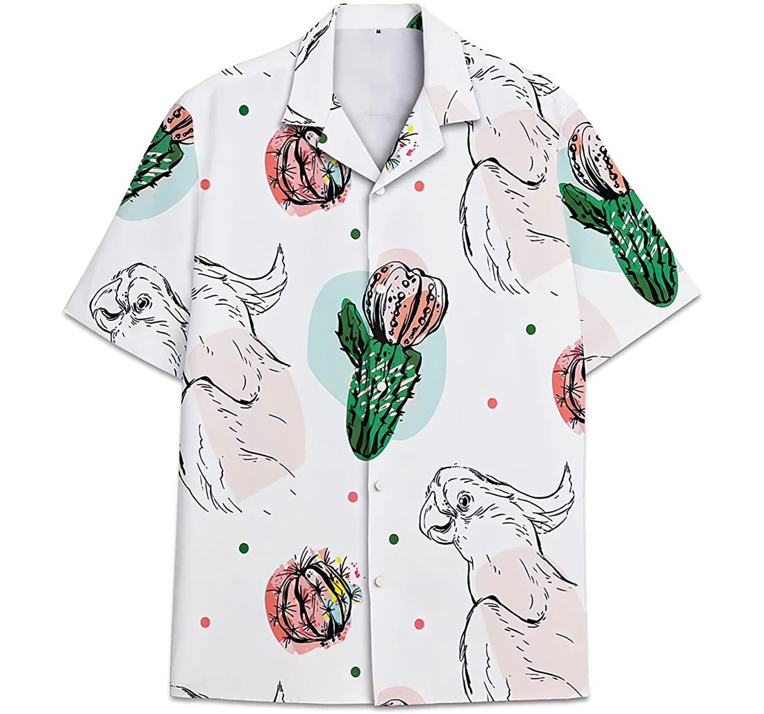 Personalized Parrot Pattern Cactus Hawaiian Shirt, Button Up Aloha Shirt For Men, Women