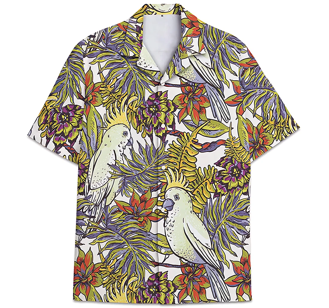 Parrot Pattern Colorful Leaves Hawaiian Shirt, Button Up Aloha Shirt For Men, Women
