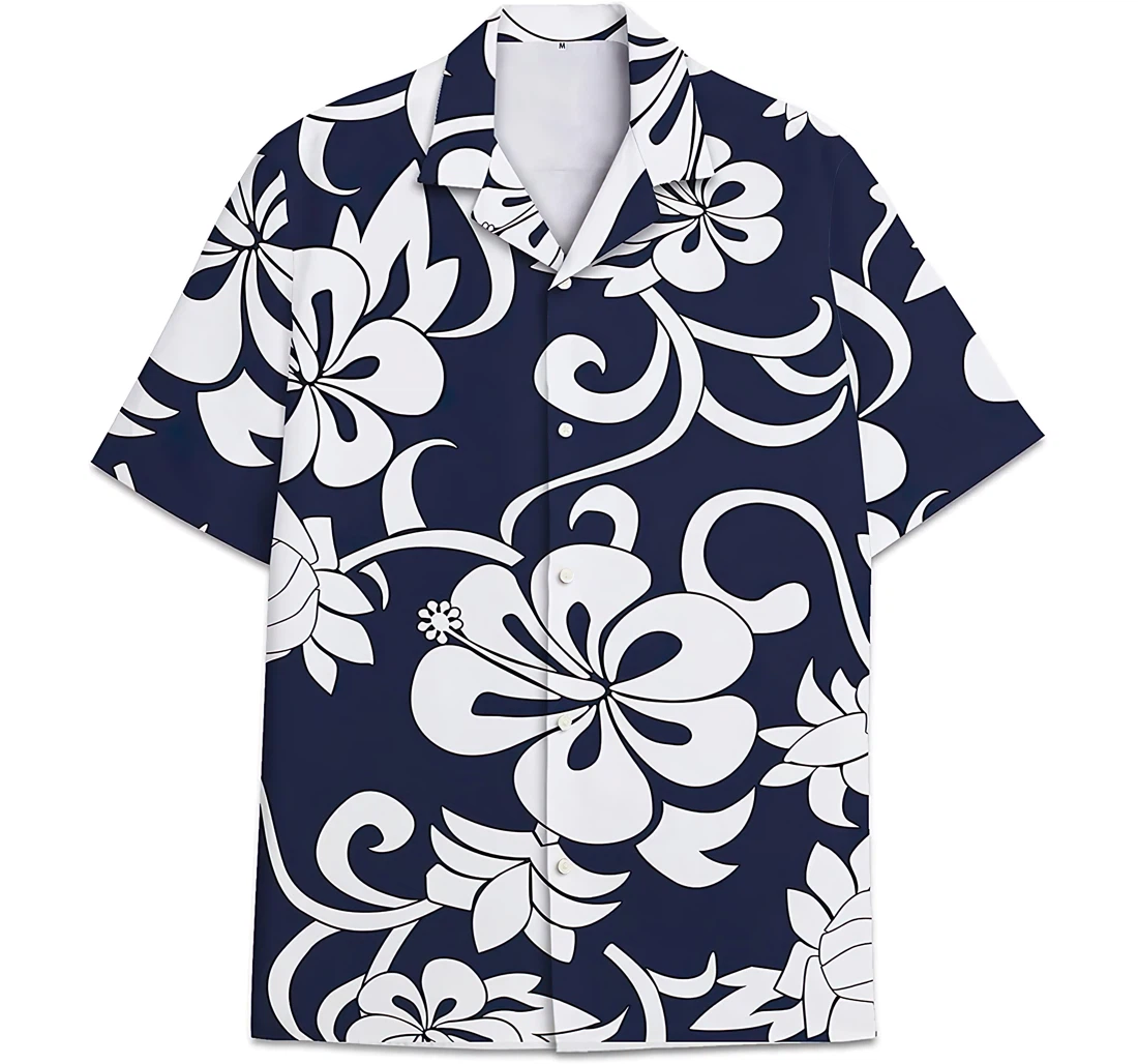 Personalized Black White Hibiscus Pattern Leaves Hawaiian Shirt, Button Up Aloha Shirt For Men, Women