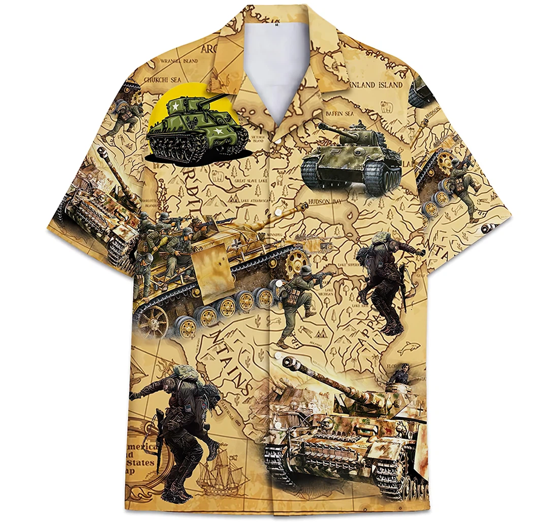 Personalized Us Army Tank Soldiers Pattern Hawaiian Shirt, Button Up Aloha Shirt For Men, Women
