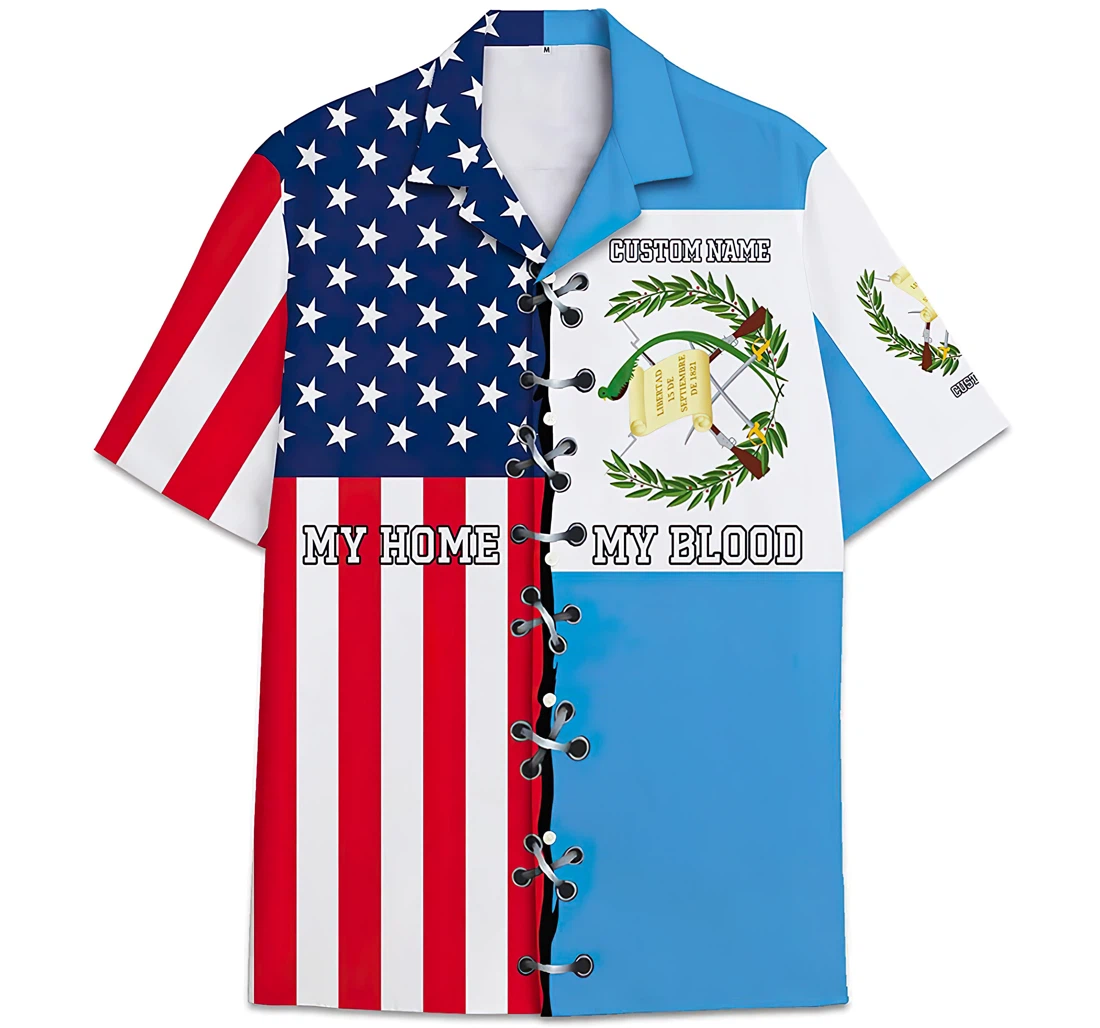 Personalized Custom Name Bandera De Guatemala My Blood My Home Pattern American Flags Hawaiian Shirt, Button Up Aloha Shirt For Men, Women