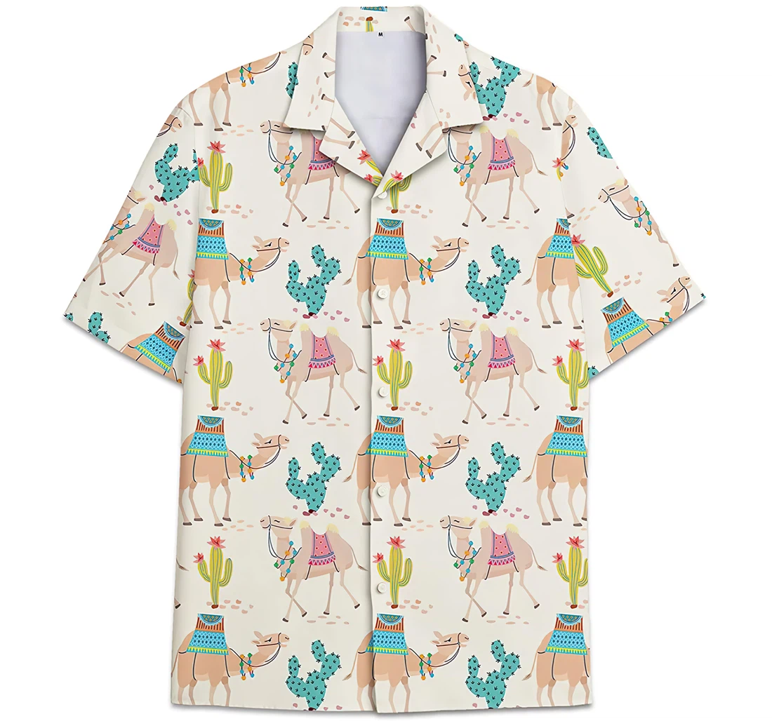 Personalized Camel Pattern Cactus Hawaiian Shirt, Button Up Aloha Shirt For Men, Women