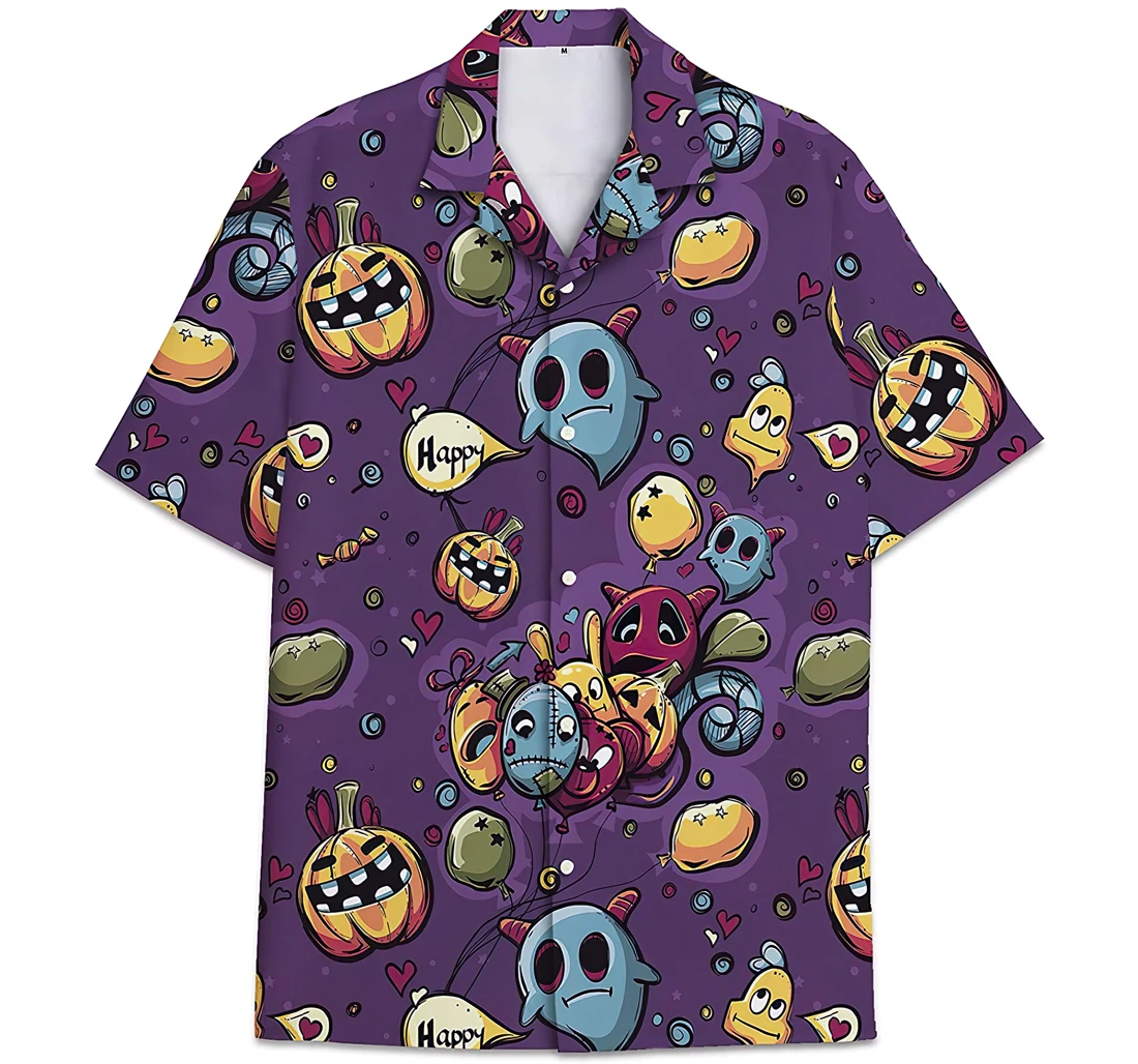 Personalized Halloween Pattern Ghost Animation Pumpkin Hawaiian Shirt, Button Up Aloha Shirt For Men, Women