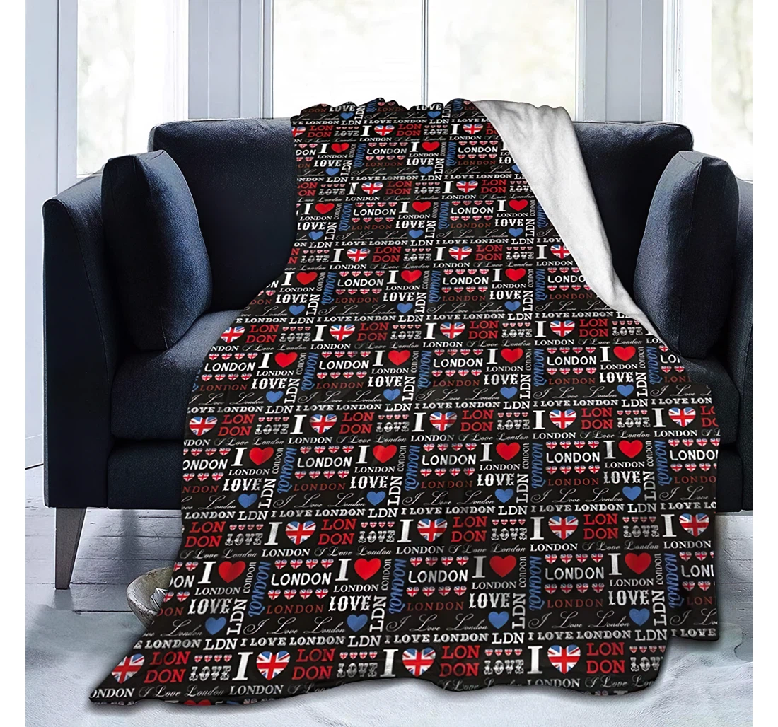 Throw Blanket, Quilt - Different Calligraphy Designs And Cute Valentines Hearts I Love London Quote Travel Comfortable Sherpa Fleece